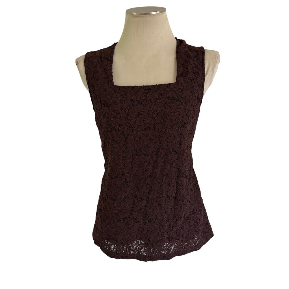 Y2K 2000s Brown Square Neck Floral Lace Tank Top Plus 2X Forest Fairy Grunge